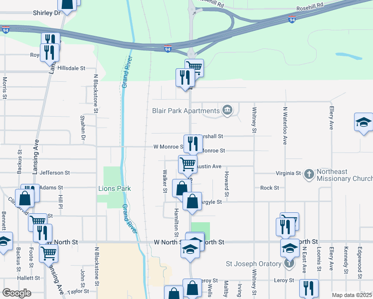 map of restaurants, bars, coffee shops, grocery stores, and more near 1309 Cooper Street in Jackson