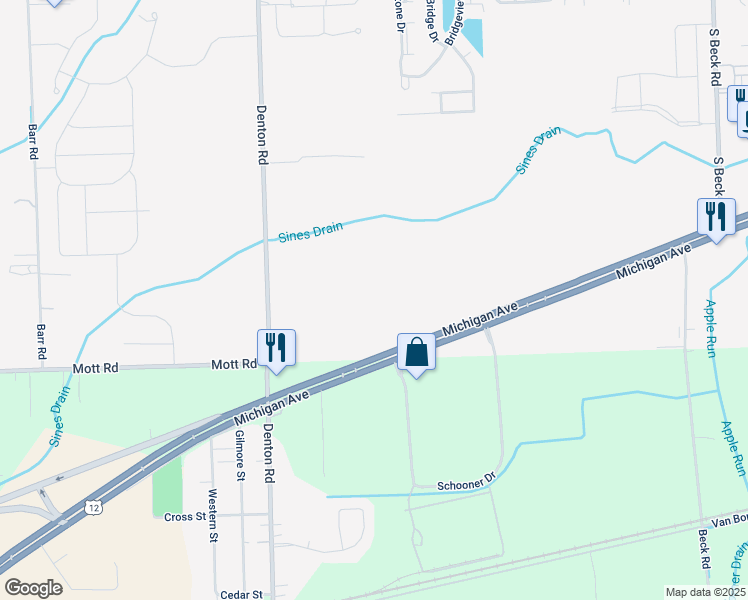 map of restaurants, bars, coffee shops, grocery stores, and more near 48880 Michigan Avenue in Canton