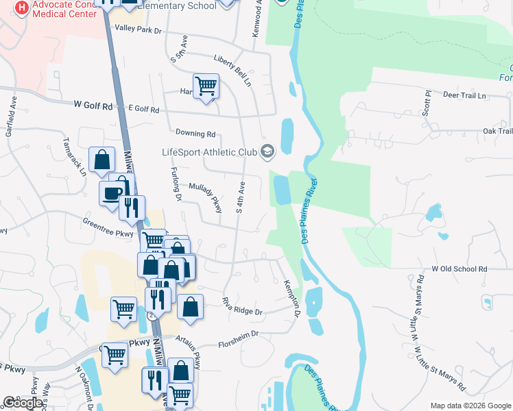 map of restaurants, bars, coffee shops, grocery stores, and more near 1213 Chatham Ct in Libertyville