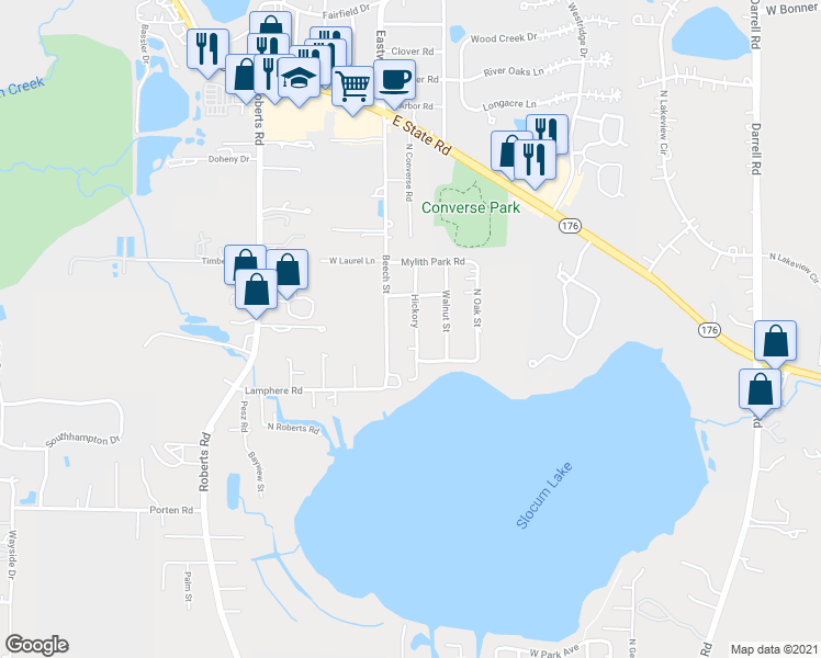 map of restaurants, bars, coffee shops, grocery stores, and more near 27622 Hickory in Island Lake