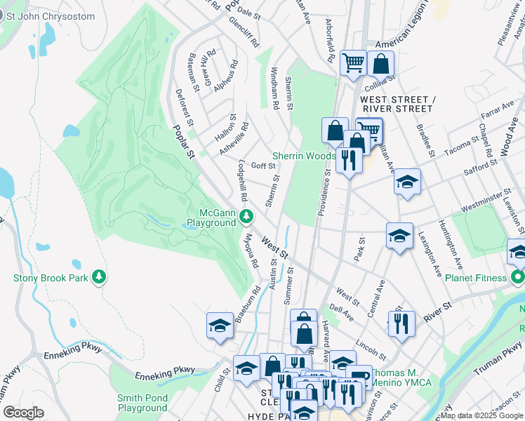 map of restaurants, bars, coffee shops, grocery stores, and more near 35 Magee Street in Boston