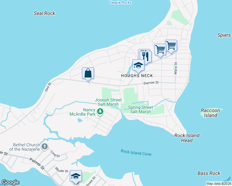 map of restaurants, bars, coffee shops, grocery stores, and more near 985 Sea Street in Quincy