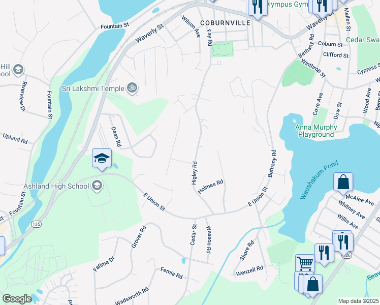 map of restaurants, bars, coffee shops, grocery stores, and more near 78 Higley Road in Ashland