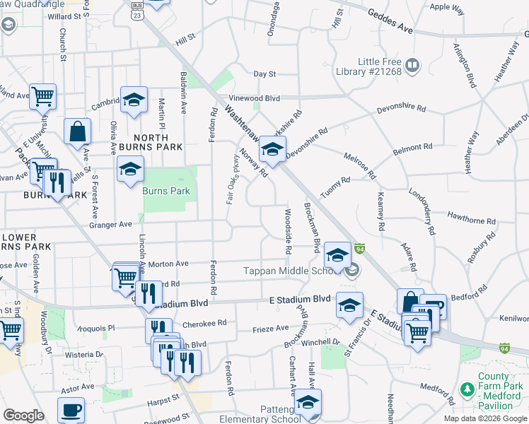 map of restaurants, bars, coffee shops, grocery stores, and more near 1925 Scottwood Avenue in Ann Arbor