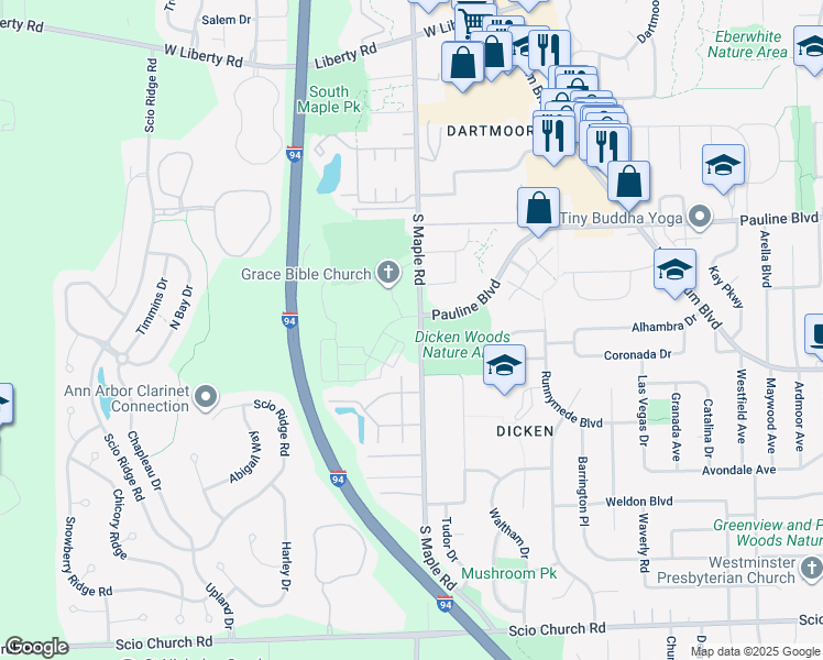map of restaurants, bars, coffee shops, grocery stores, and more near in Ann Arbor