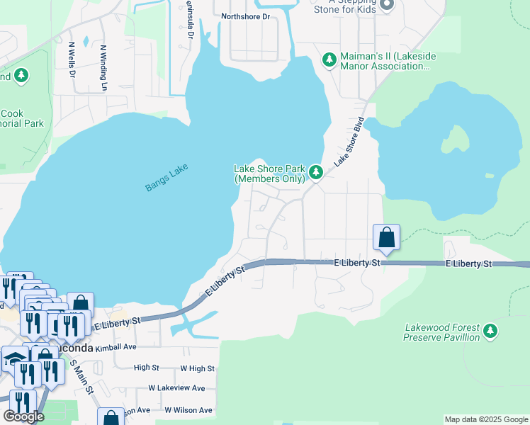 map of restaurants, bars, coffee shops, grocery stores, and more near 424 Country Lane Court in Wauconda