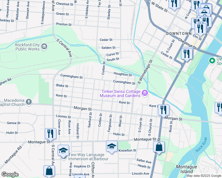 map of restaurants, bars, coffee shops, grocery stores, and more near 809 Ferguson Street in Rockford