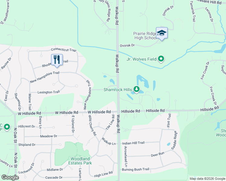 map of restaurants, bars, coffee shops, grocery stores, and more near 6403 Vermont Trail in Crystal Lake