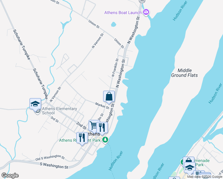 map of restaurants, bars, coffee shops, grocery stores, and more near 69 North Franklin Street in Athens