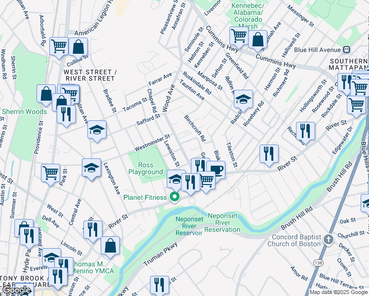 map of restaurants, bars, coffee shops, grocery stores, and more near 241 Wood Avenue in Boston