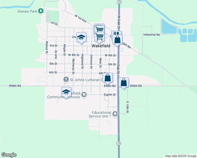 map of restaurants, bars, coffee shops, grocery stores, and more near 610 Main Street in Wakefield