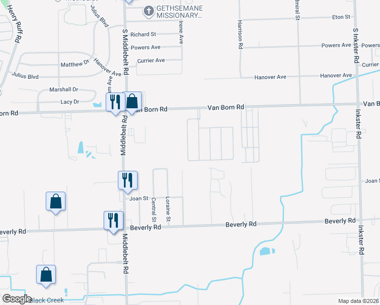 map of restaurants, bars, coffee shops, grocery stores, and more near 5801-6099 Georgia in Romulus