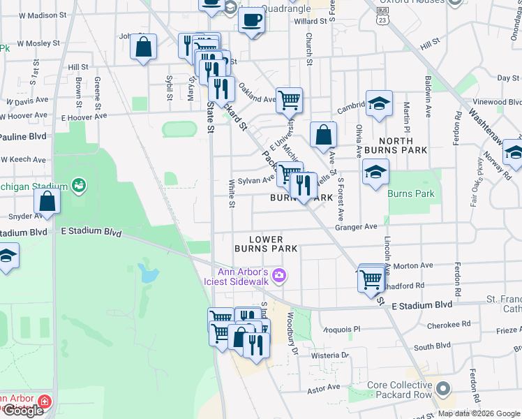 map of restaurants, bars, coffee shops, grocery stores, and more near 910 Dewey Avenue in Ann Arbor