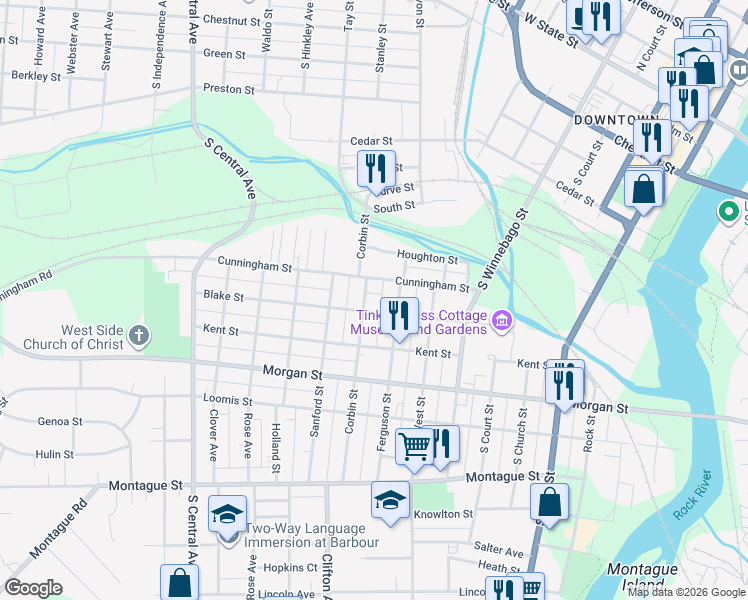 map of restaurants, bars, coffee shops, grocery stores, and more near 813 Corbin Street in Rockford
