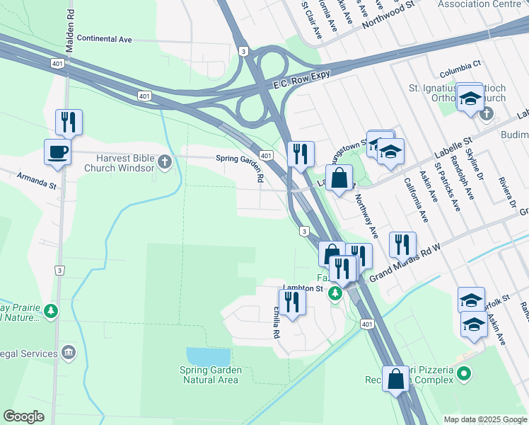 map of restaurants, bars, coffee shops, grocery stores, and more near 2313 Lamont Avenue in Windsor