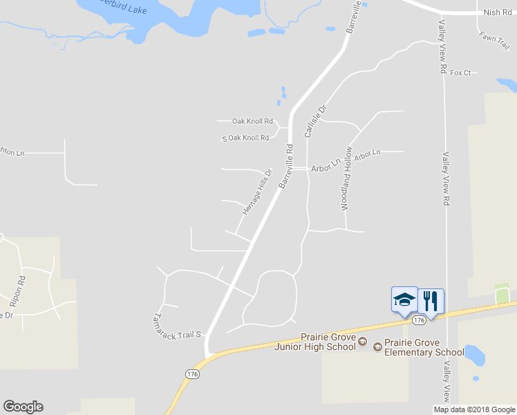 map of restaurants, bars, coffee shops, grocery stores, and more near 4410 Heritage Hills Drive in Crystal Lake