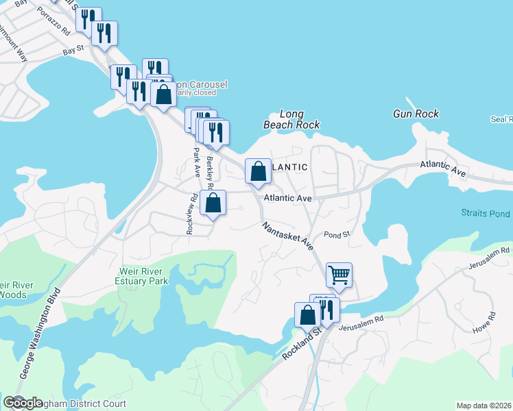 map of restaurants, bars, coffee shops, grocery stores, and more near 101 Nantasket Avenue in Hull