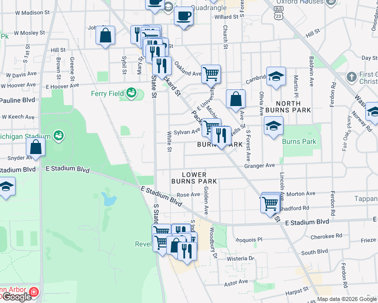 map of restaurants, bars, coffee shops, grocery stores, and more near 910 Dewey Avenue in Ann Arbor