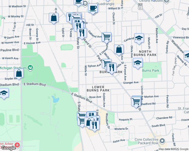 map of restaurants, bars, coffee shops, grocery stores, and more near 910 Dewey Avenue in Ann Arbor