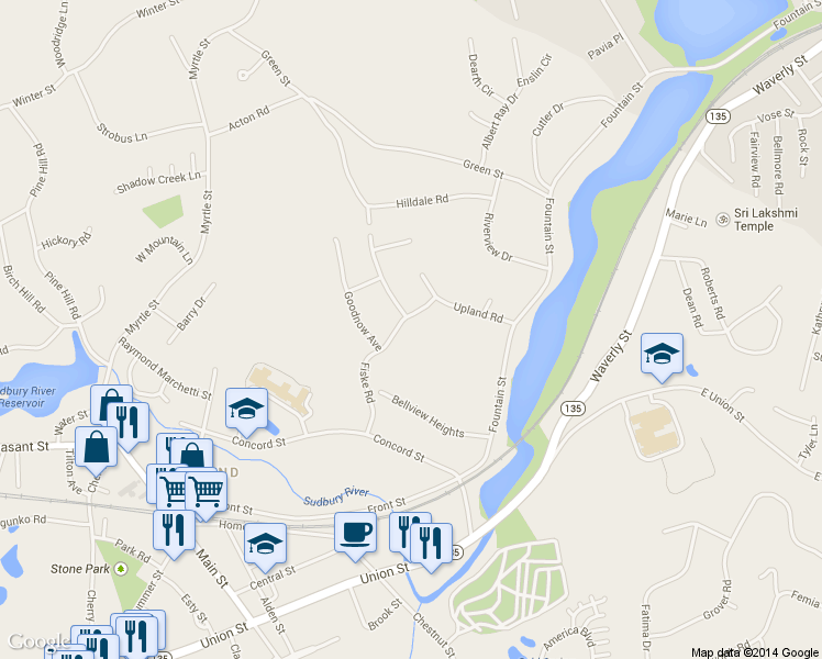 map of restaurants, bars, coffee shops, grocery stores, and more near 19 Fiske Rd in Ashland