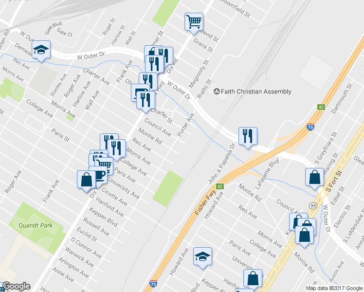 map of restaurants, bars, coffee shops, grocery stores, and more near 1773 Council Avenue in Lincoln Park