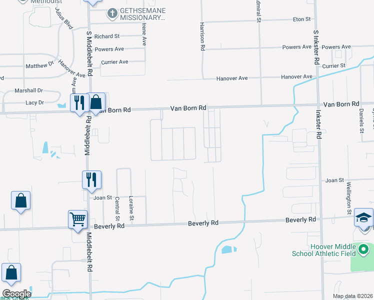 map of restaurants, bars, coffee shops, grocery stores, and more near 5901-6199 East Maple in Romulus
