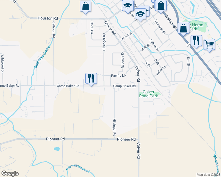 map of restaurants, bars, coffee shops, grocery stores, and more near 1567 Camp Baker Rd in Medford