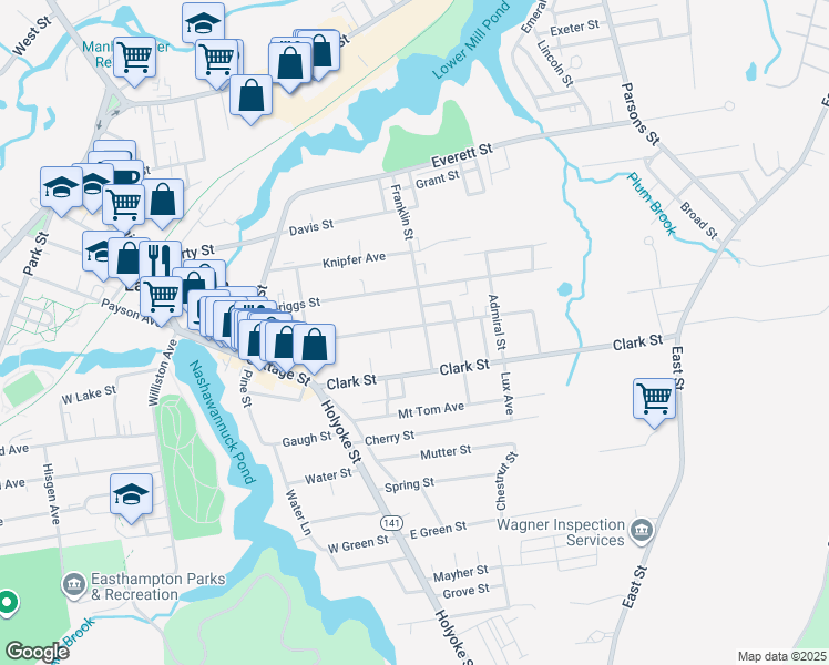 map of restaurants, bars, coffee shops, grocery stores, and more near 78 Maple Street in Easthampton