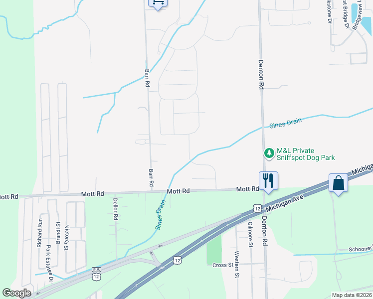 map of restaurants, bars, coffee shops, grocery stores, and more near 5305 Barr Road in Canton