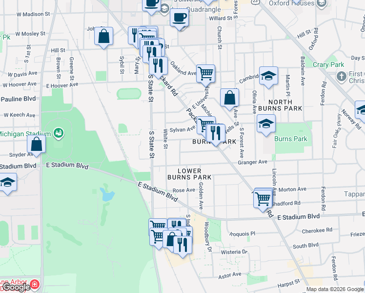 map of restaurants, bars, coffee shops, grocery stores, and more near 910 Dewey Avenue in Ann Arbor