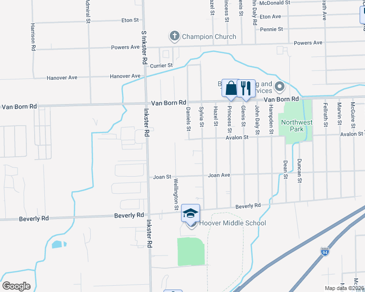 map of restaurants, bars, coffee shops, grocery stores, and more near 6047 Wellington Street in Taylor