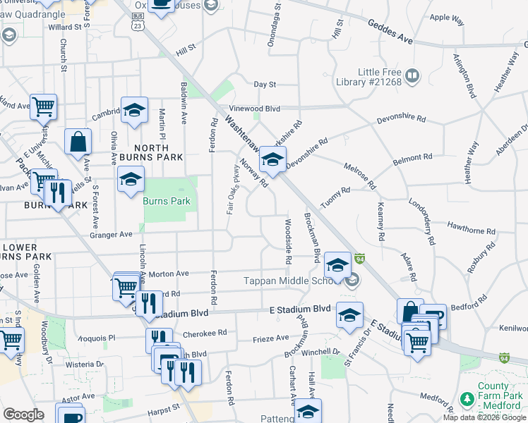 map of restaurants, bars, coffee shops, grocery stores, and more near 1925 Scottwood Avenue in Ann Arbor