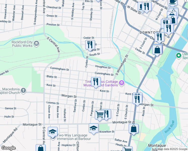 map of restaurants, bars, coffee shops, grocery stores, and more near 809 Ferguson Street in Rockford