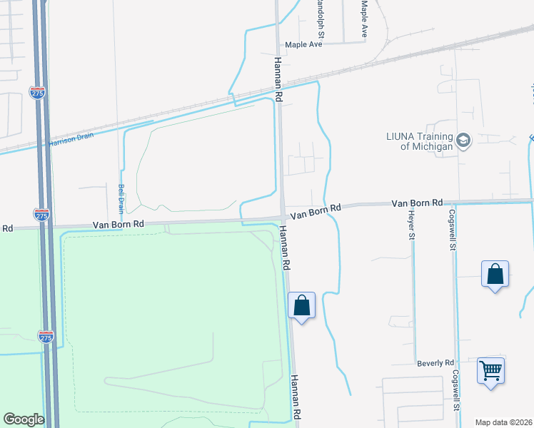 map of restaurants, bars, coffee shops, grocery stores, and more near 39500 Van Born Road in Wayne