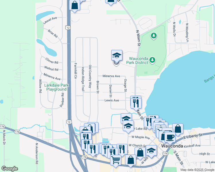 map of restaurants, bars, coffee shops, grocery stores, and more near 308 Helena Avenue in Wauconda