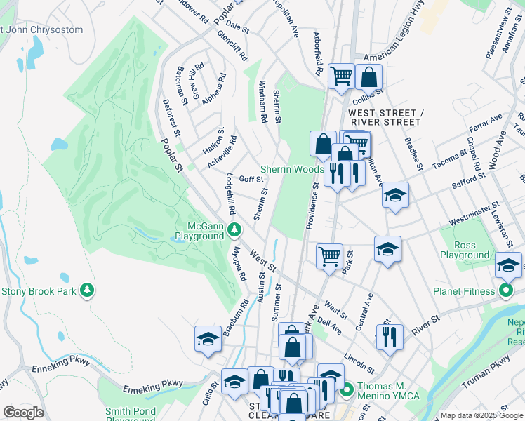 map of restaurants, bars, coffee shops, grocery stores, and more near 174 Sherrin Street in Boston
