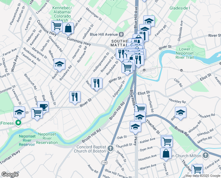 map of restaurants, bars, coffee shops, grocery stores, and more near 21 Topalian Street in Boston