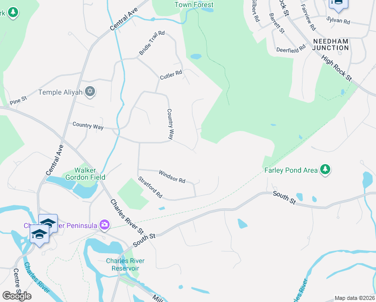 map of restaurants, bars, coffee shops, grocery stores, and more near 37 White Pine Road in Needham