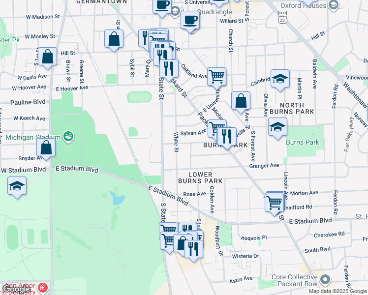 map of restaurants, bars, coffee shops, grocery stores, and more near 804 Dewey Avenue in Ann Arbor