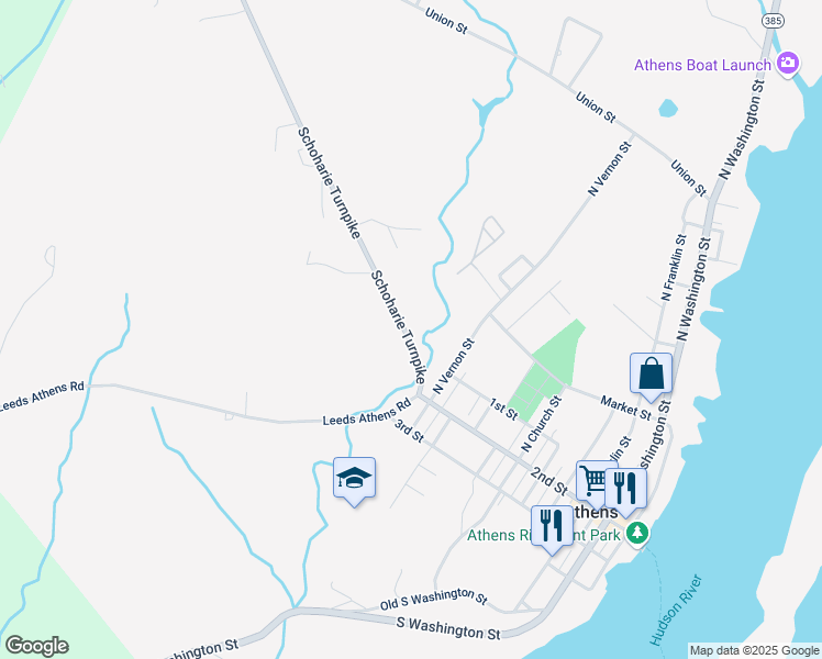 map of restaurants, bars, coffee shops, grocery stores, and more near 52 Schoharie Turnpike in Athens
