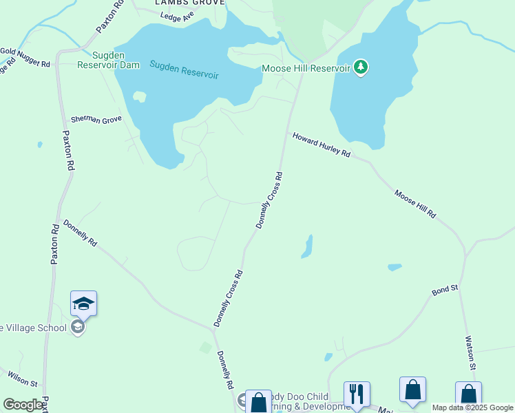map of restaurants, bars, coffee shops, grocery stores, and more near 1 Oakland Drive in Spencer