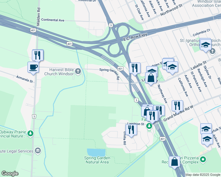 map of restaurants, bars, coffee shops, grocery stores, and more near 2262 Lamont Avenue in Windsor