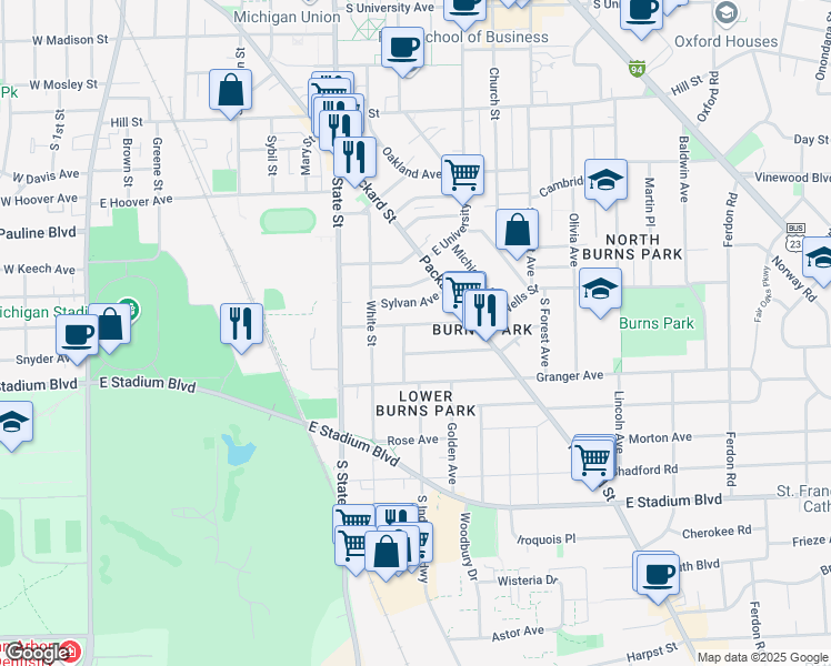 map of restaurants, bars, coffee shops, grocery stores, and more near 910 Dewey Avenue in Ann Arbor
