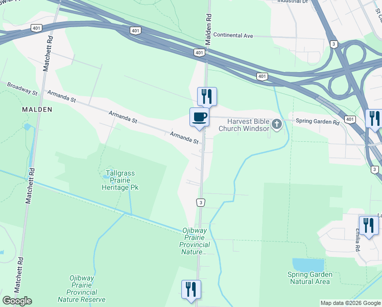 map of restaurants, bars, coffee shops, grocery stores, and more near Wentworth Street in Windsor