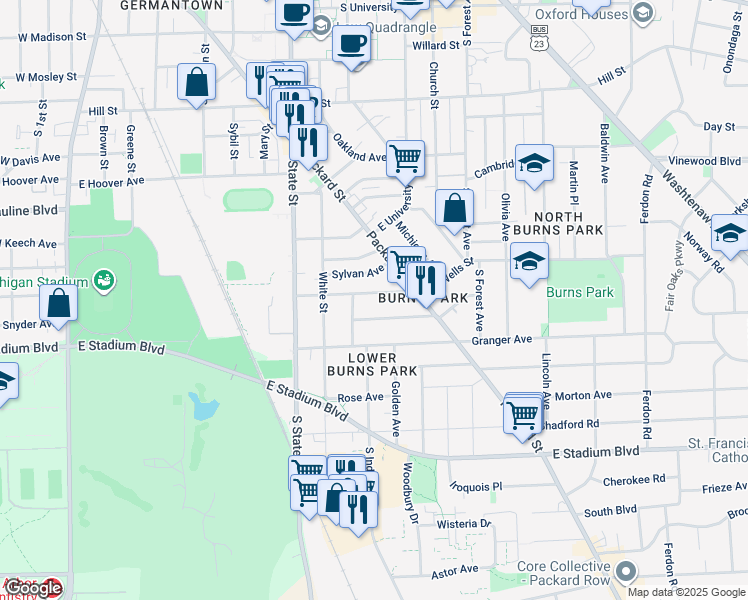 map of restaurants, bars, coffee shops, grocery stores, and more near 910 Dewey Avenue in Ann Arbor