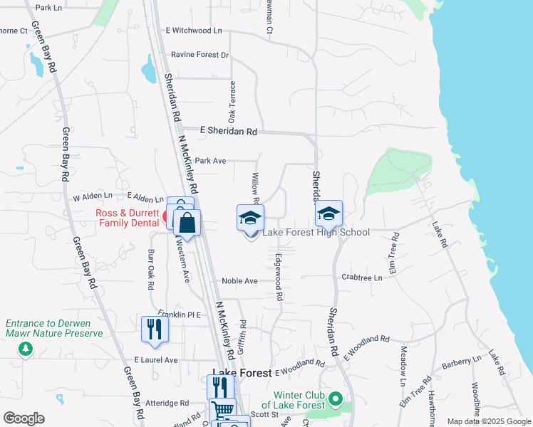 map of restaurants, bars, coffee shops, grocery stores, and more near 320 Spruce Avenue in Lake Forest
