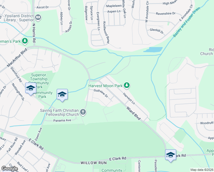 map of restaurants, bars, coffee shops, grocery stores, and more near 1646 Wiard Boulevard in Washtenaw County