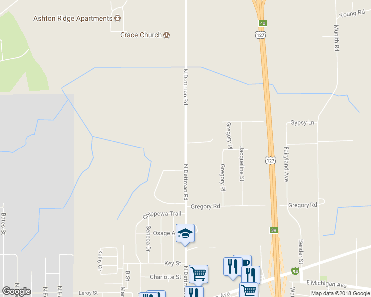 map of restaurants, bars, coffee shops, grocery stores, and more near 2154 North Dettman Road in Jackson