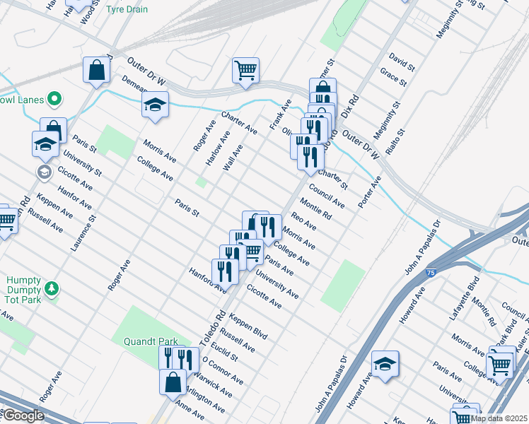 map of restaurants, bars, coffee shops, grocery stores, and more near 2064 Morris Avenue in Lincoln Park
