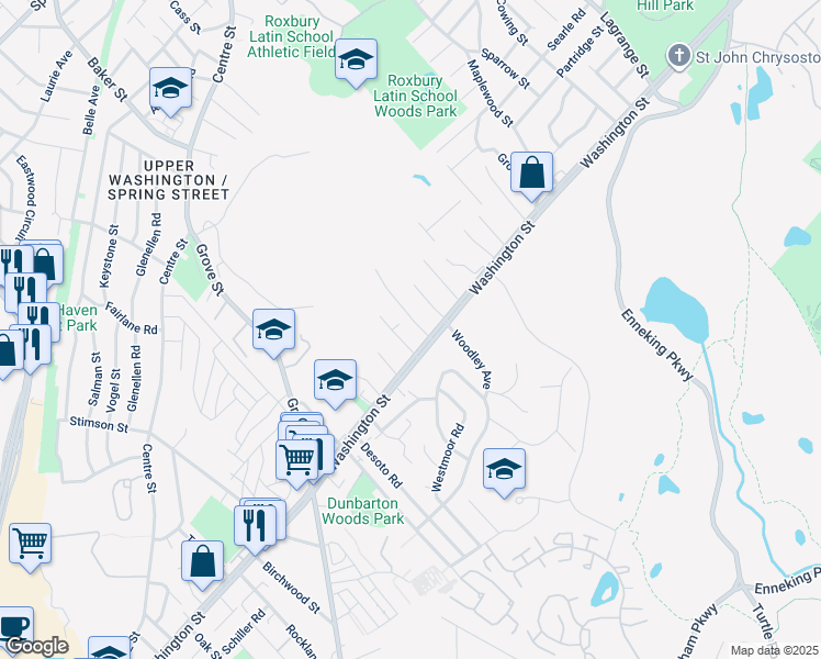 map of restaurants, bars, coffee shops, grocery stores, and more near 5046 Washington Street in Boston